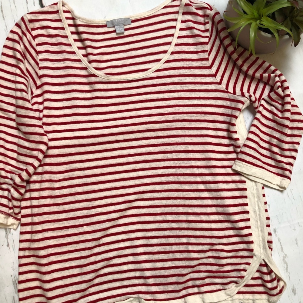 PURE Women’s Linen Striped Blouse Size 8/10
